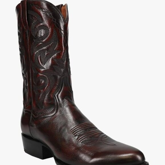 Dan Post Milwaukee Dark Cherry Burgundy Leather Embroidered Cowboy Boots Size 10 - Picture 3 of 9